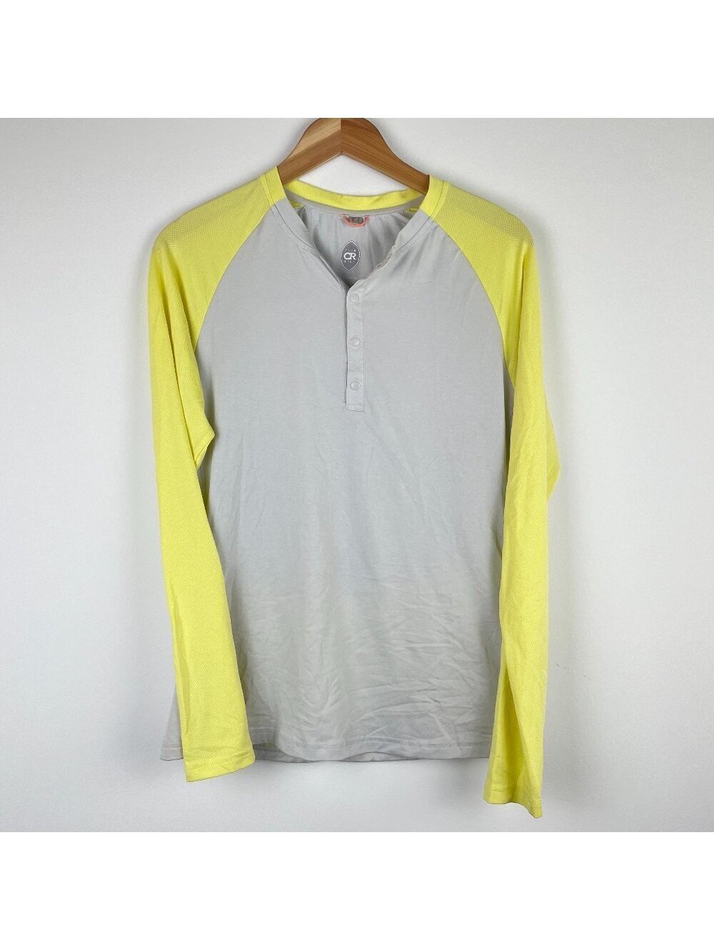 Club Ride Henley Bicycle Jersey Light Gray/Yellow w/ Back Pockets - Size M
